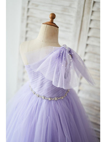 NumberSea - Ball Gown Tulle Sleeveless One Shoulder Wedding Birthday Flower Girl Dresses