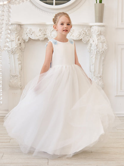 NumberSea - Ball - Gown/Princess 3d Flower Tulle Floor - length Ivory Flower Girl Dress