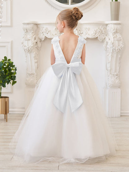 NumberSea - Ball - Gown/Princess 3d Flower Tulle Floor - length Ivory Flower Girl Dress