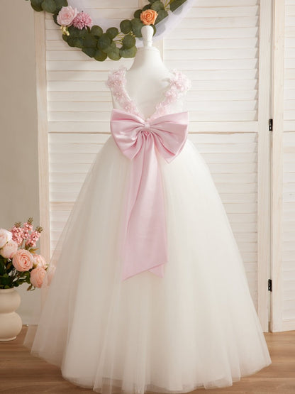 NumberSea - Ball - Gown/Princess 3d Flower Tulle Floor - length Ivory Flower Girl Dress