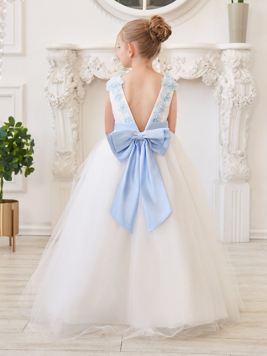 NumberSea - Ball - Gown/Princess 3d Flower Tulle Floor - length Ivory Flower Girl Dress