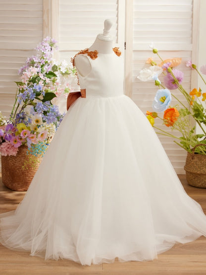 NumberSea - Ball - Gown/Princess 3d Flower Tulle Floor - length Ivory Flower Girl Dress