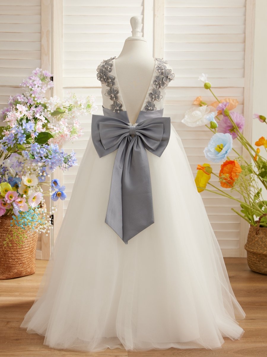 NumberSea - Ball - Gown/Princess 3d Flower Tulle Floor - length Ivory Flower Girl Dress