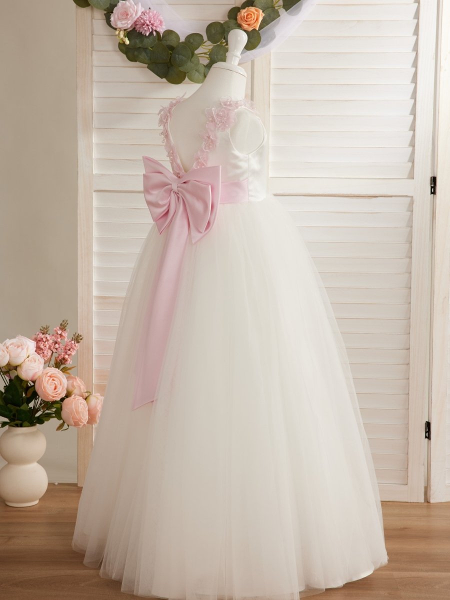 NumberSea - Ball - Gown/Princess 3d Flower Tulle Floor - length Ivory Flower Girl Dress