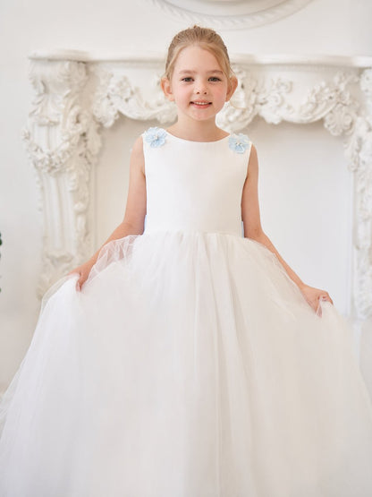 NumberSea - Ball - Gown/Princess 3d Flower Tulle Floor - length Ivory Flower Girl Dress