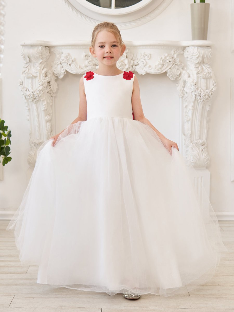 NumberSea - Ball - Gown/Princess 3d Flower Tulle Floor - length Ivory Flower Girl Dress