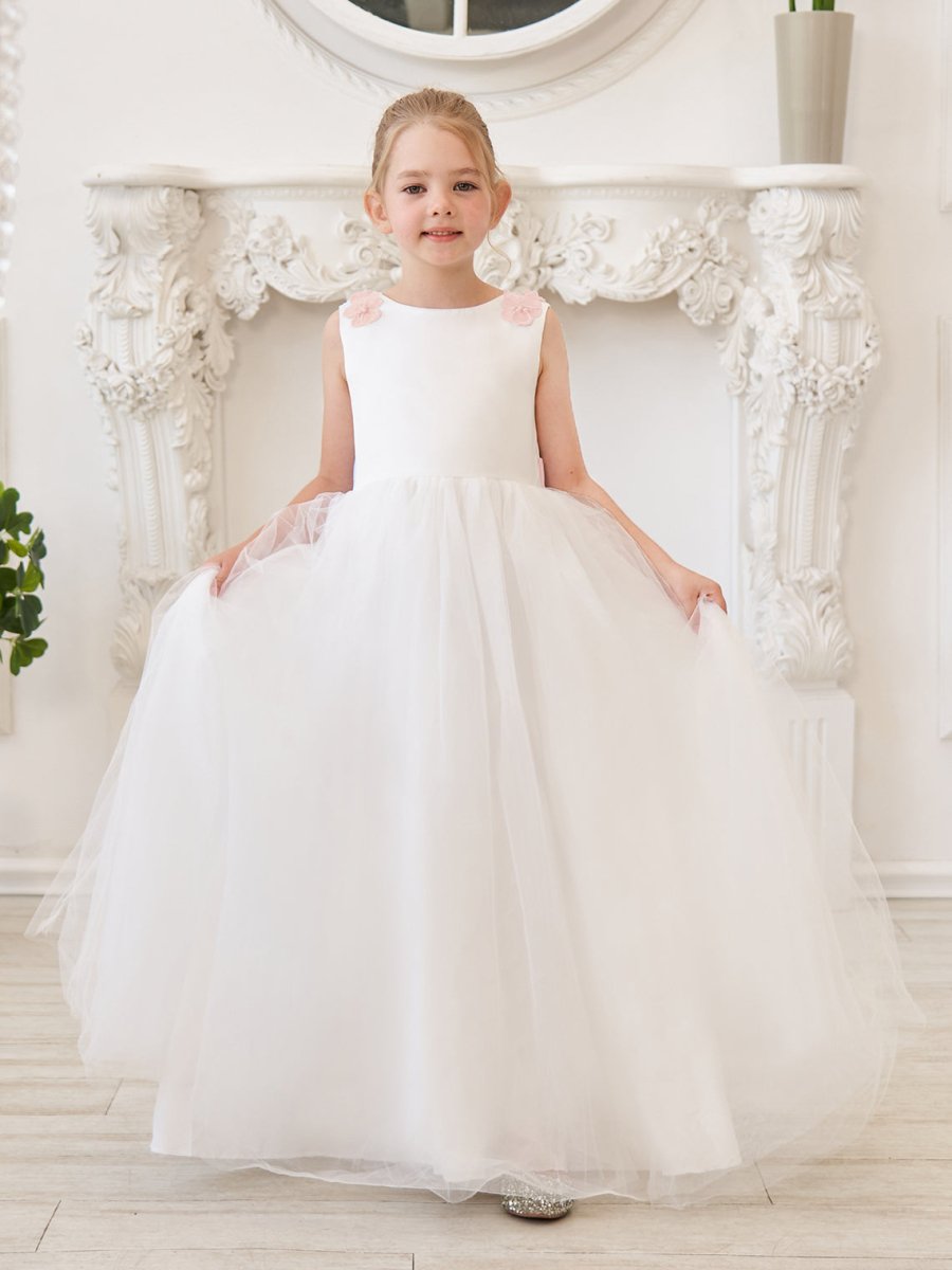 NumberSea - Ball - Gown/Princess 3d Flower Tulle Floor - length Ivory Flower Girl Dress