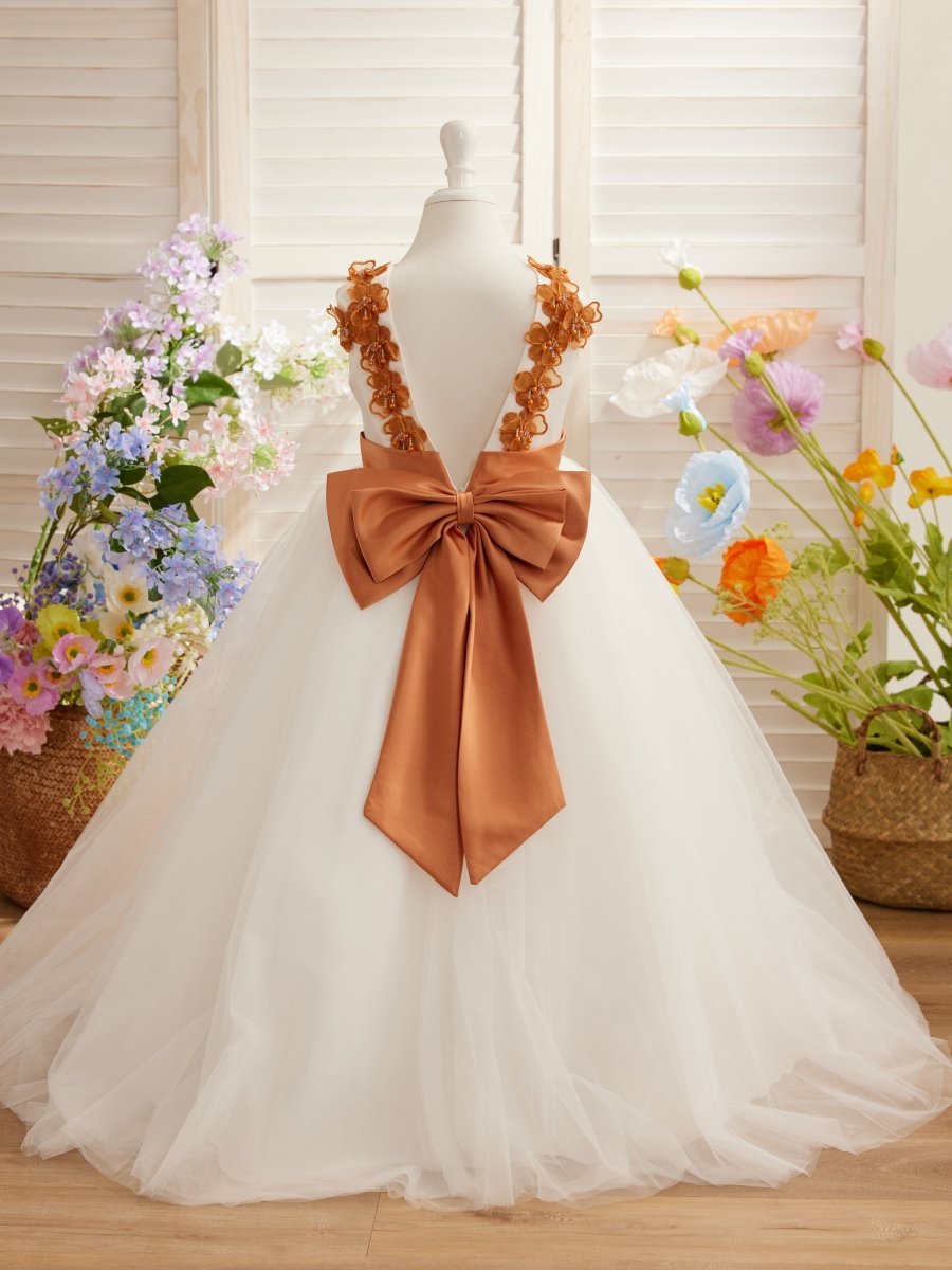 NumberSea - Ball - Gown/Princess 3d Flower Tulle Floor - length Ivory Flower Girl Dress