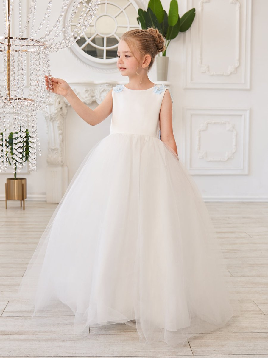 NumberSea - Ball - Gown/Princess 3d Flower Tulle Floor - length Ivory Flower Girl Dress