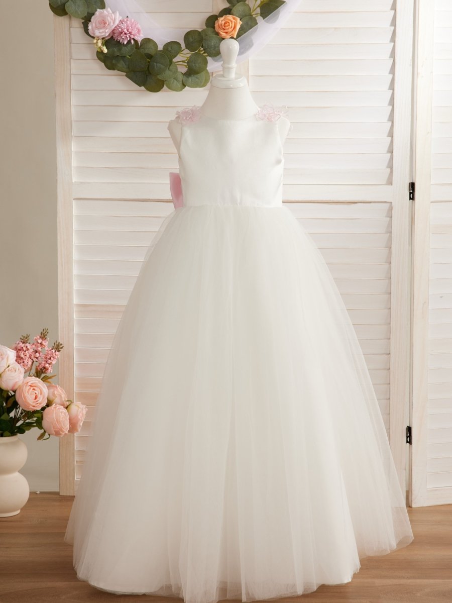 NumberSea - Ball - Gown/Princess 3d Flower Tulle Floor - length Ivory Flower Girl Dress