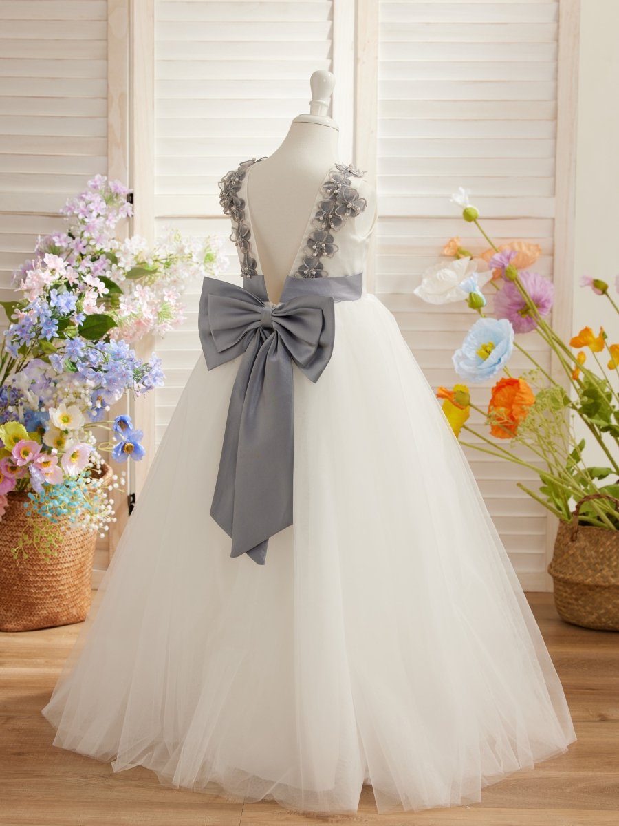 NumberSea - Ball - Gown/Princess 3d Flower Tulle Floor - length Ivory Flower Girl Dress