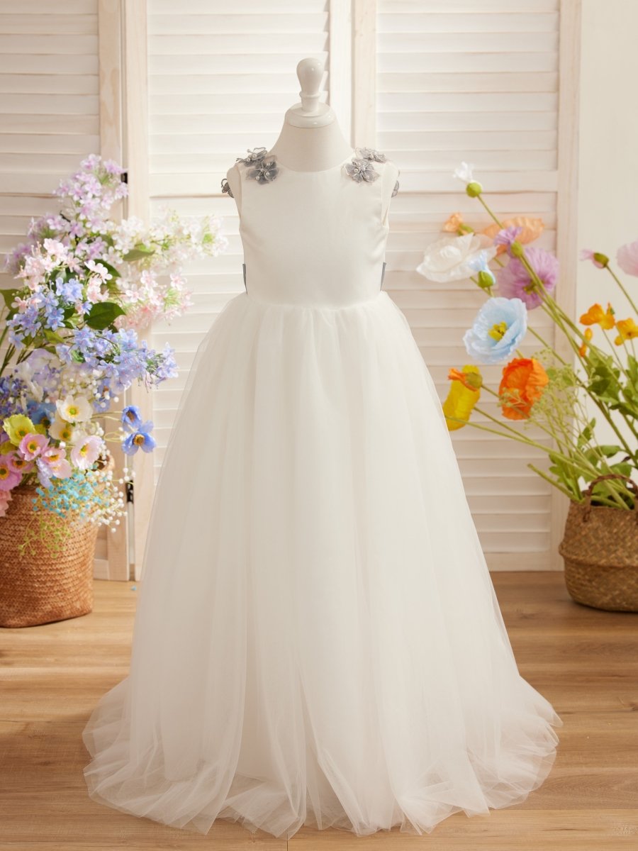 NumberSea - Ball - Gown/Princess 3d Flower Tulle Floor - length Ivory Flower Girl Dress