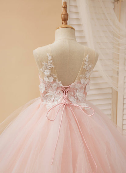 NumberSea - Ball - Gown/Princess Lace Tulle Floor - length Pink Dress (2003226757)