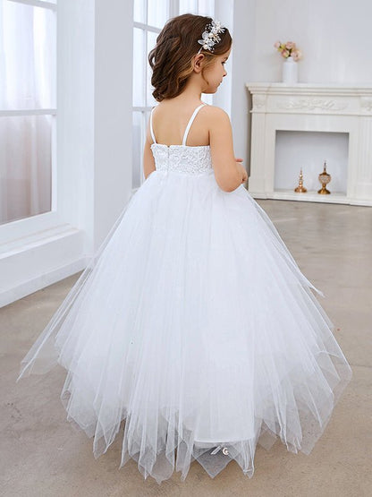 NumberSea - Ball - Gown/Princess Lace Tulle Floor - length White Dress (010145213)