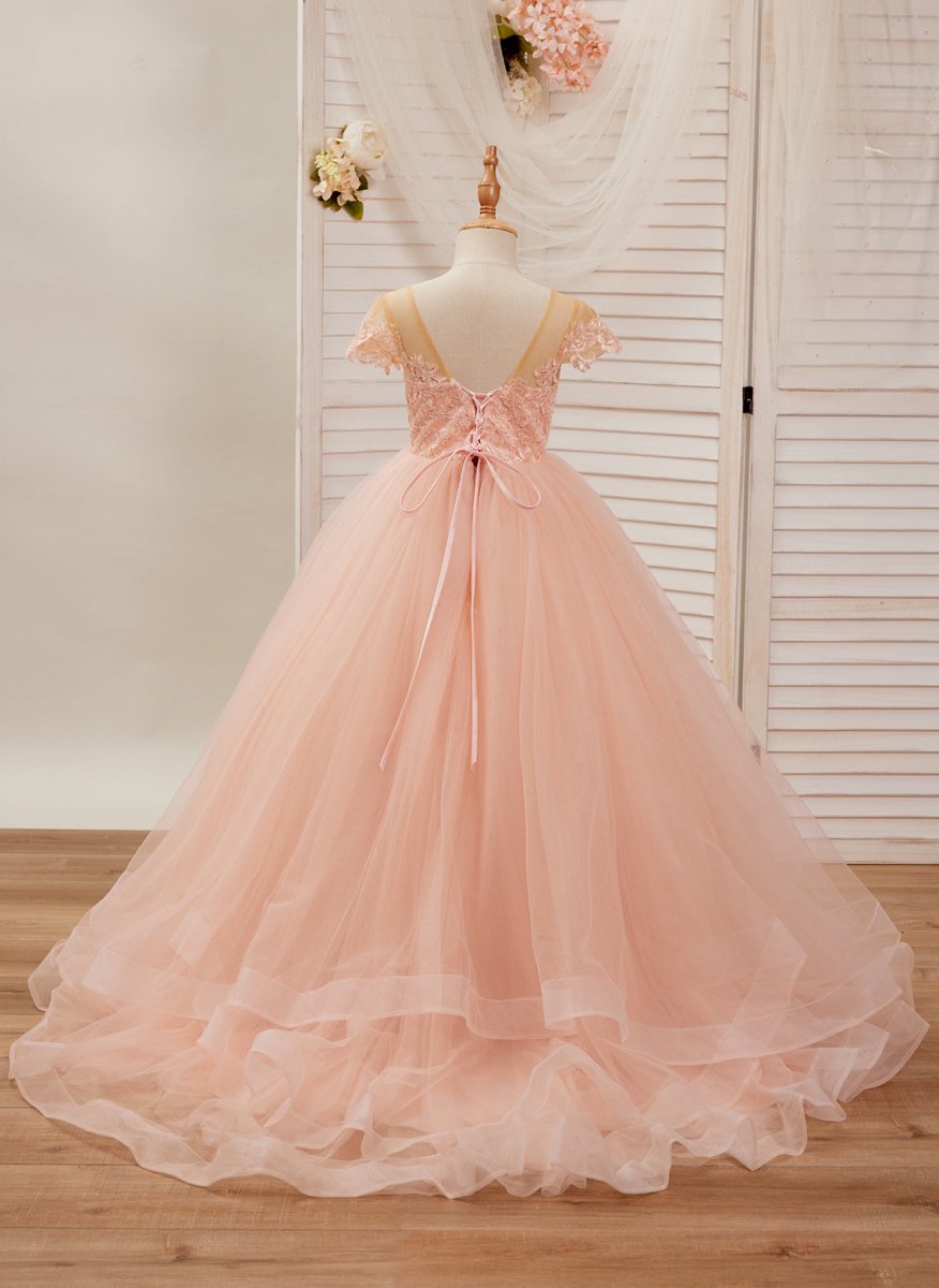 NumberSea - Ball - Gown/Princess Lace Tulle Sweep Train Pink Dress (2003226644)