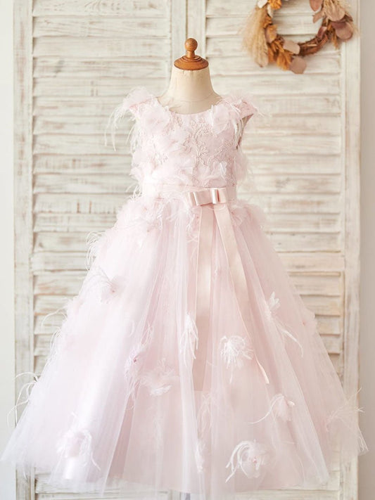 NumberSea - Ball - Gown/Princess Lace Tulle Tea - length Flower Girl Dress