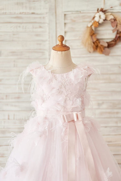 NumberSea - Ball - Gown/Princess Lace Tulle Tea - length Flower Girl Dress