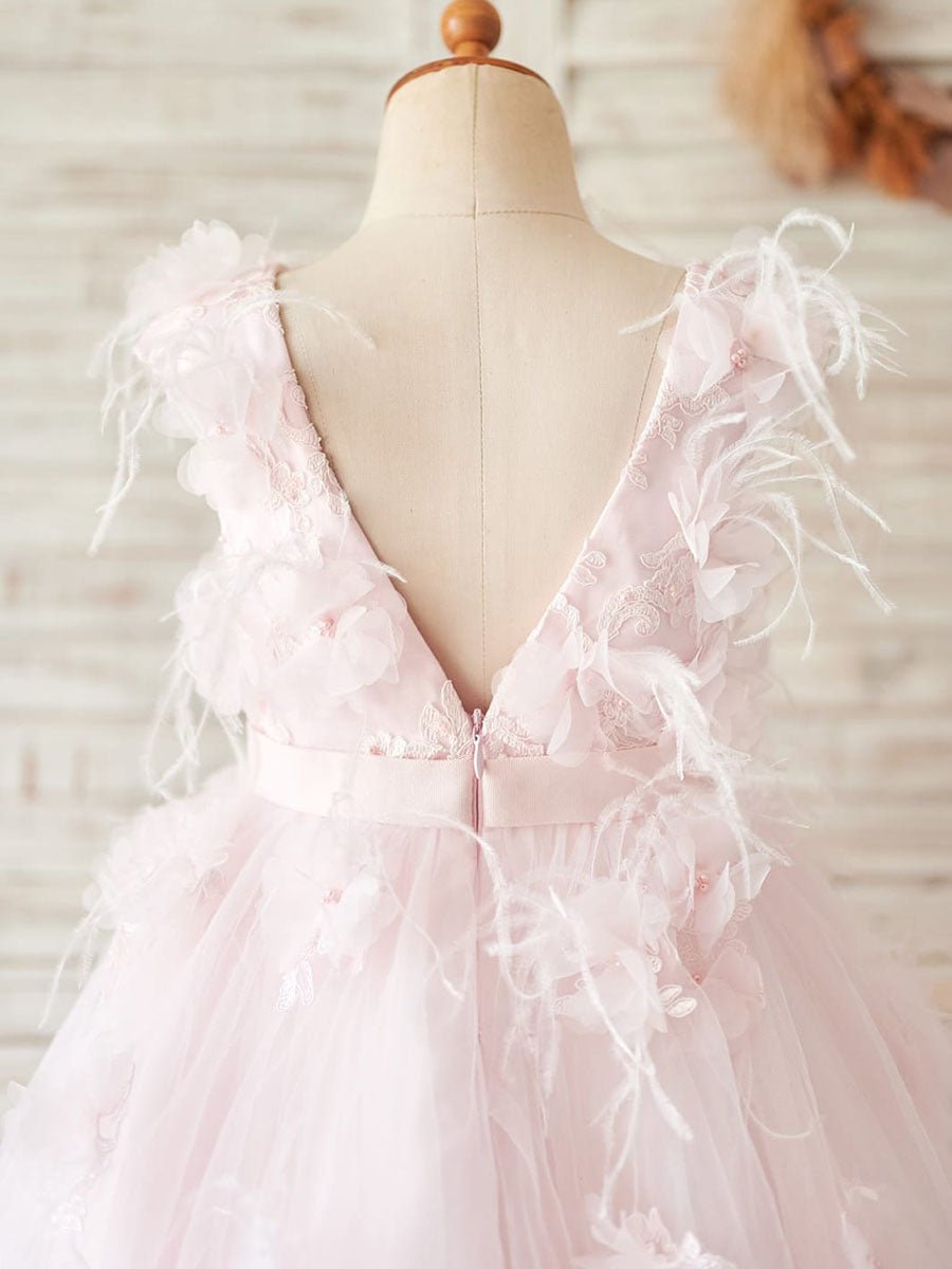 NumberSea - Ball - Gown/Princess Lace Tulle Tea - length Flower Girl Dress