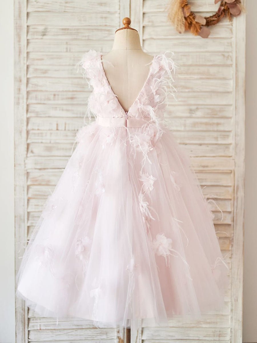 NumberSea - Ball - Gown/Princess Lace Tulle Tea - length Flower Girl Dress