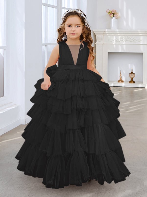 NumberSea - Ball - Gown/Princess Pearl Pink Sleeveless Tulle Bow Flower Girl Dress (010220814)