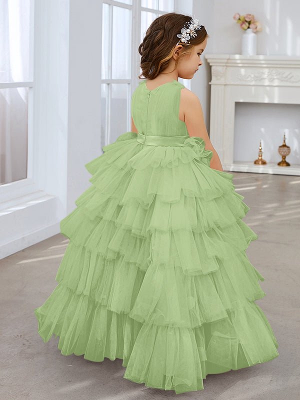 NumberSea - Ball - Gown/Princess Pearl Pink Sleeveless Tulle Bow Flower Girl Dress (010220814)