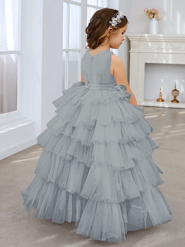 NumberSea - Ball - Gown/Princess Pearl Pink Sleeveless Tulle Bow Flower Girl Dress (010220814)