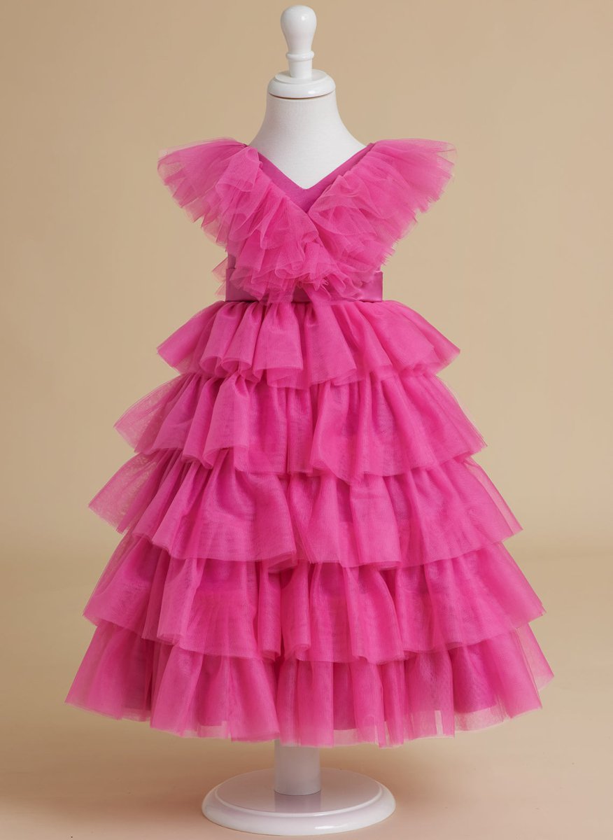 NumberSea - Ball - Gown/Princess Pink Sleeveless Tulle Flower Girl Dress with Ruffles