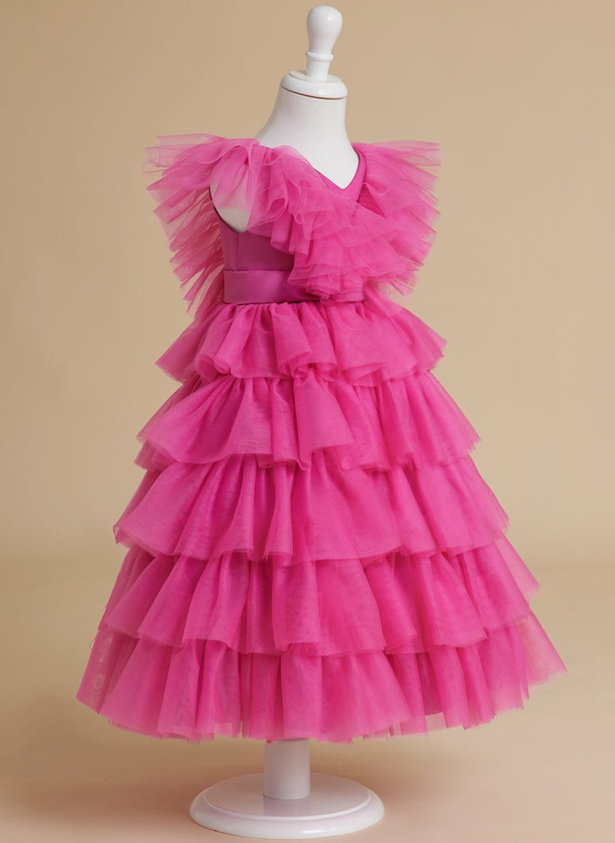 NumberSea - Ball - Gown/Princess Pink Sleeveless Tulle Flower Girl Dress with Ruffles