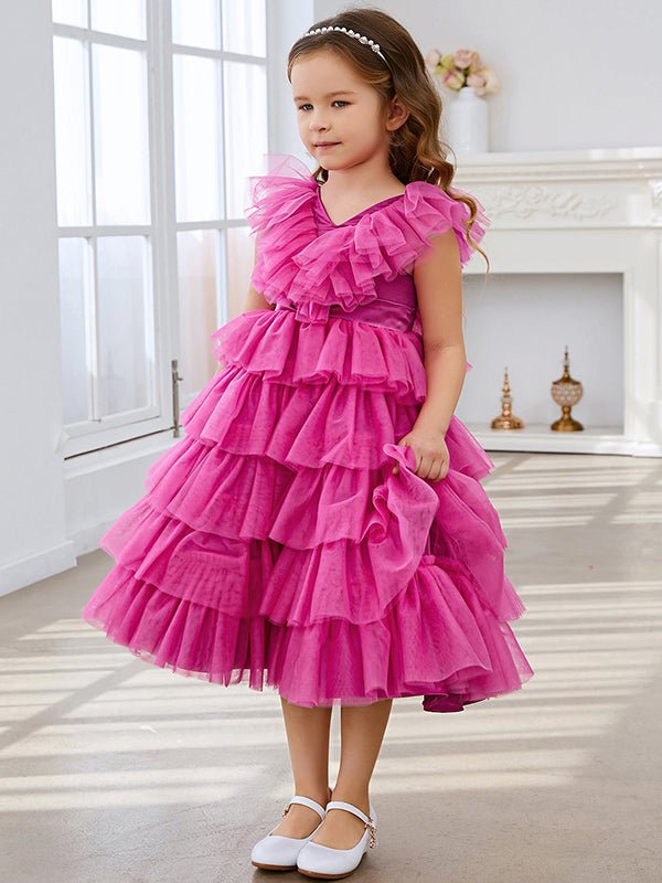 NumberSea - Ball - Gown/Princess Pink Sleeveless Tulle Flower Girl Dress with Ruffles