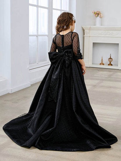 NumberSea - Ball - Gown/Princess Satin Sweep Train Black Dress