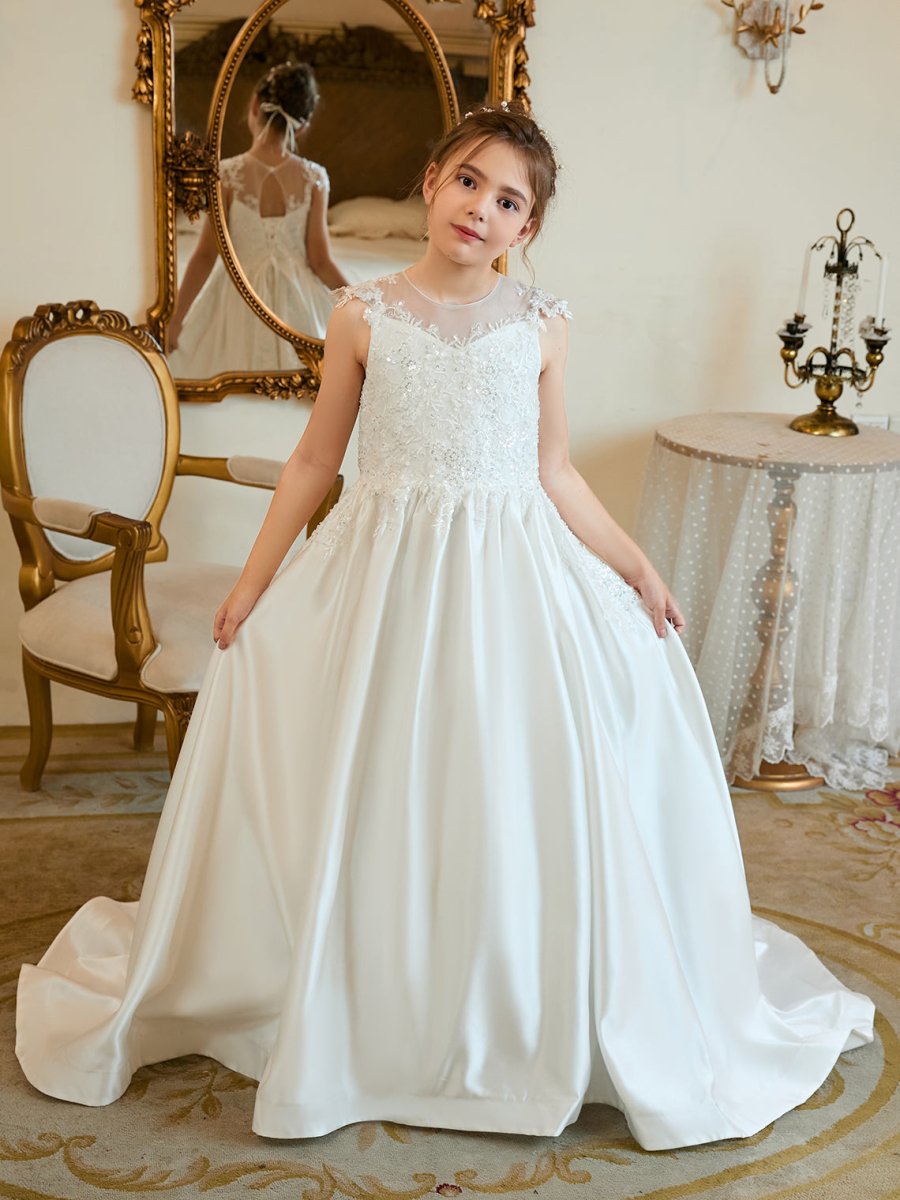 NumberSea - Ball - Gown/Princess Satin Sweep Train First Communion Flower Girl Dress