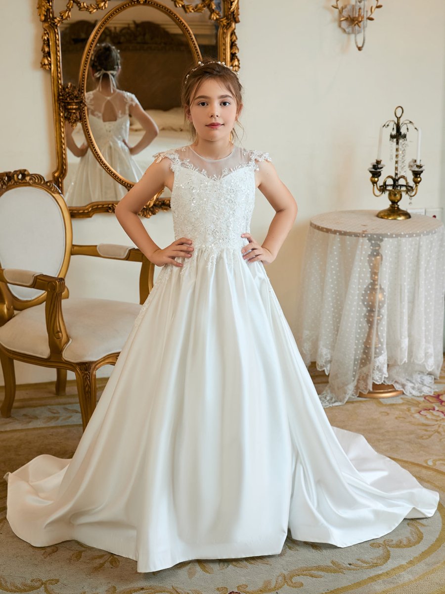 NumberSea - Ball - Gown/Princess Satin Sweep Train First Communion Flower Girl Dress