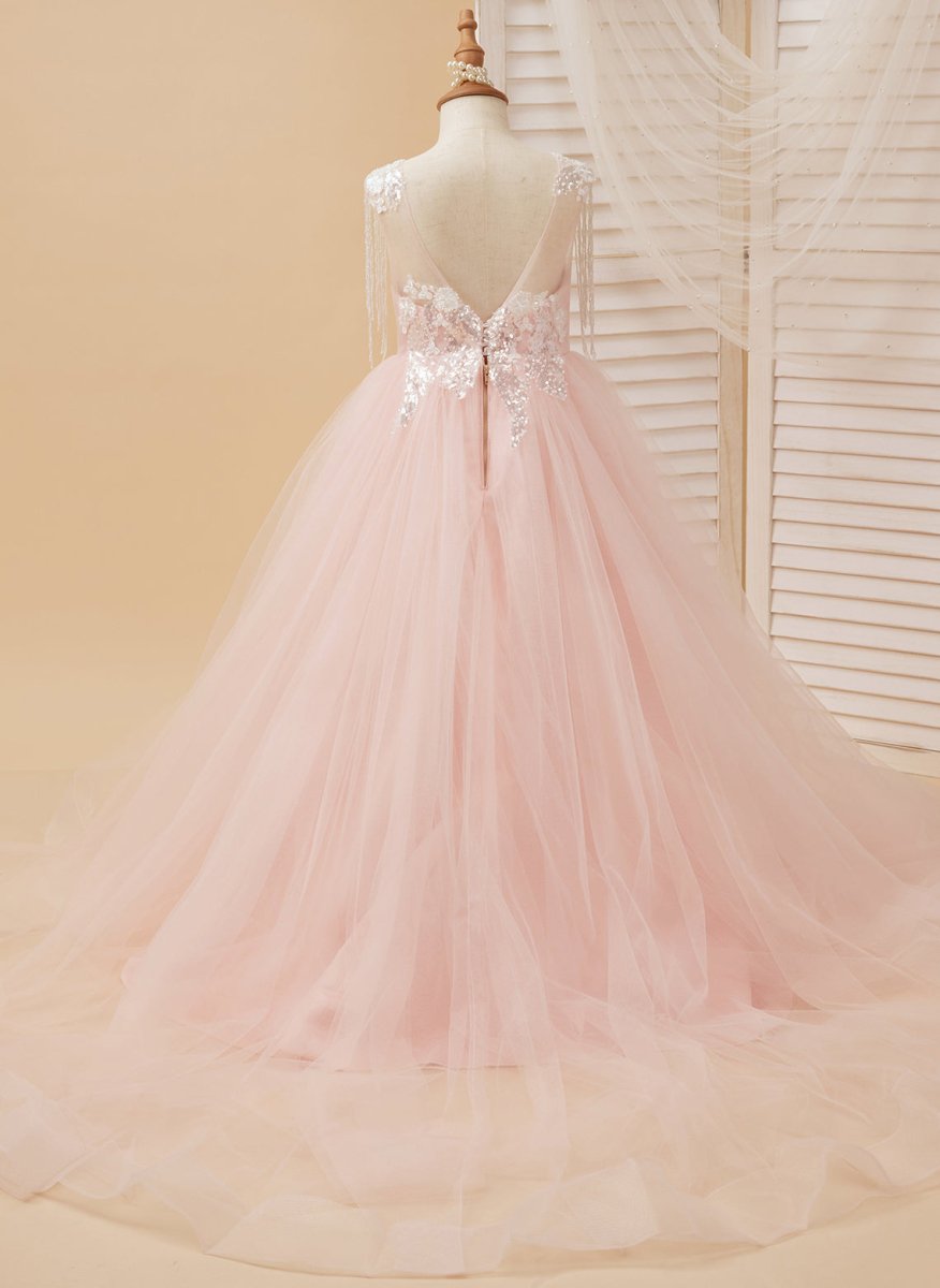 NumberSea - Ball - Gown/Princess Satin Tulle Floor - length Pink Flower Girl Dress