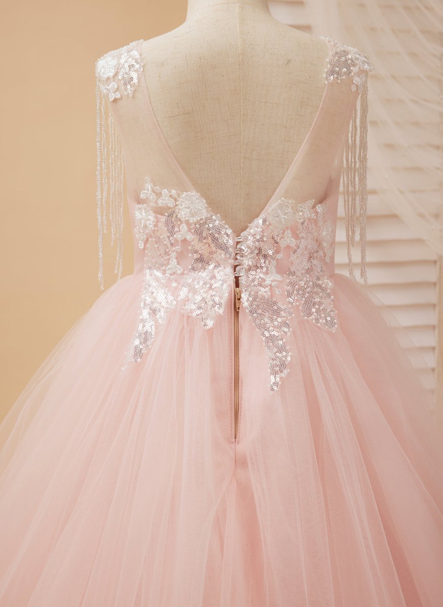 NumberSea - Ball - Gown/Princess Satin Tulle Floor - length Pink Flower Girl Dress