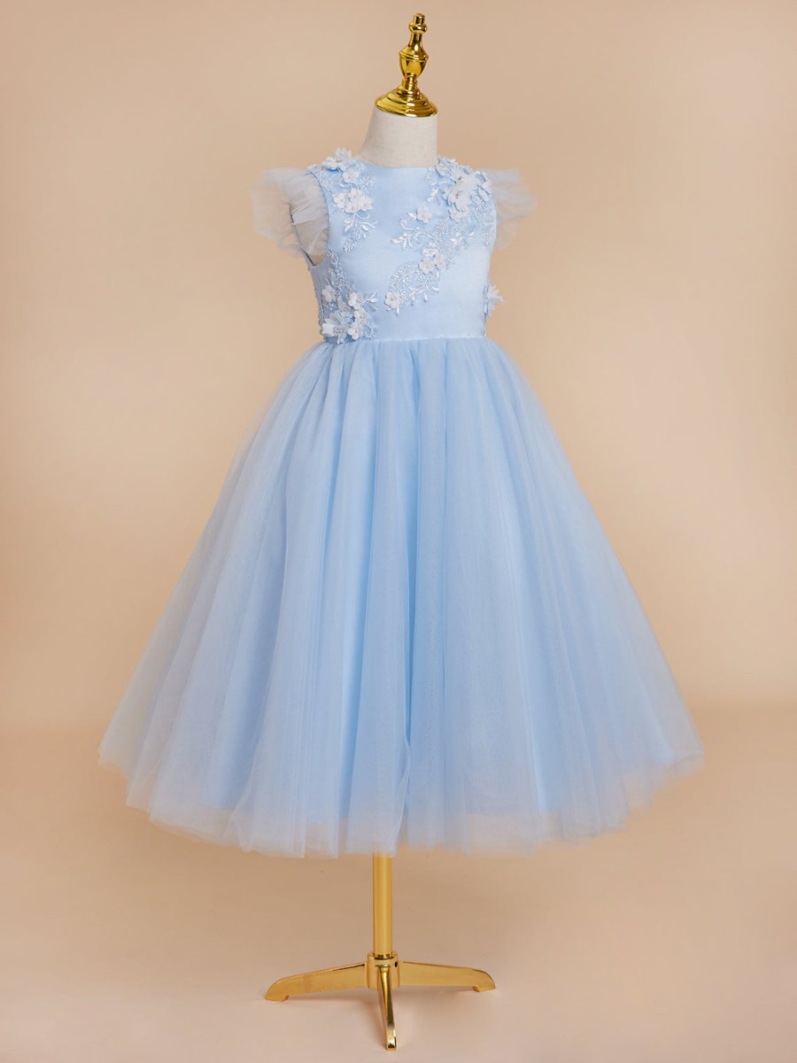 NumberSea - Ball - Gown/Princess Satin Tulle Tea - length Blue Dress (2003225970)