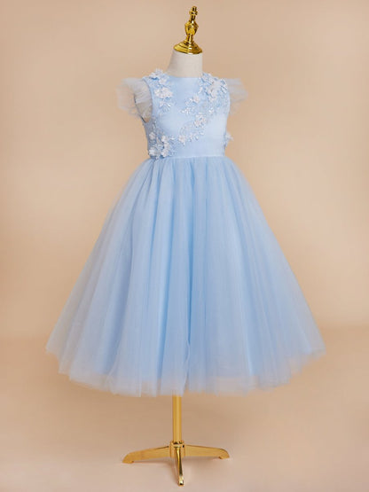 NumberSea - Ball - Gown/Princess Satin Tulle Tea - length Blue Dress (2003225970)