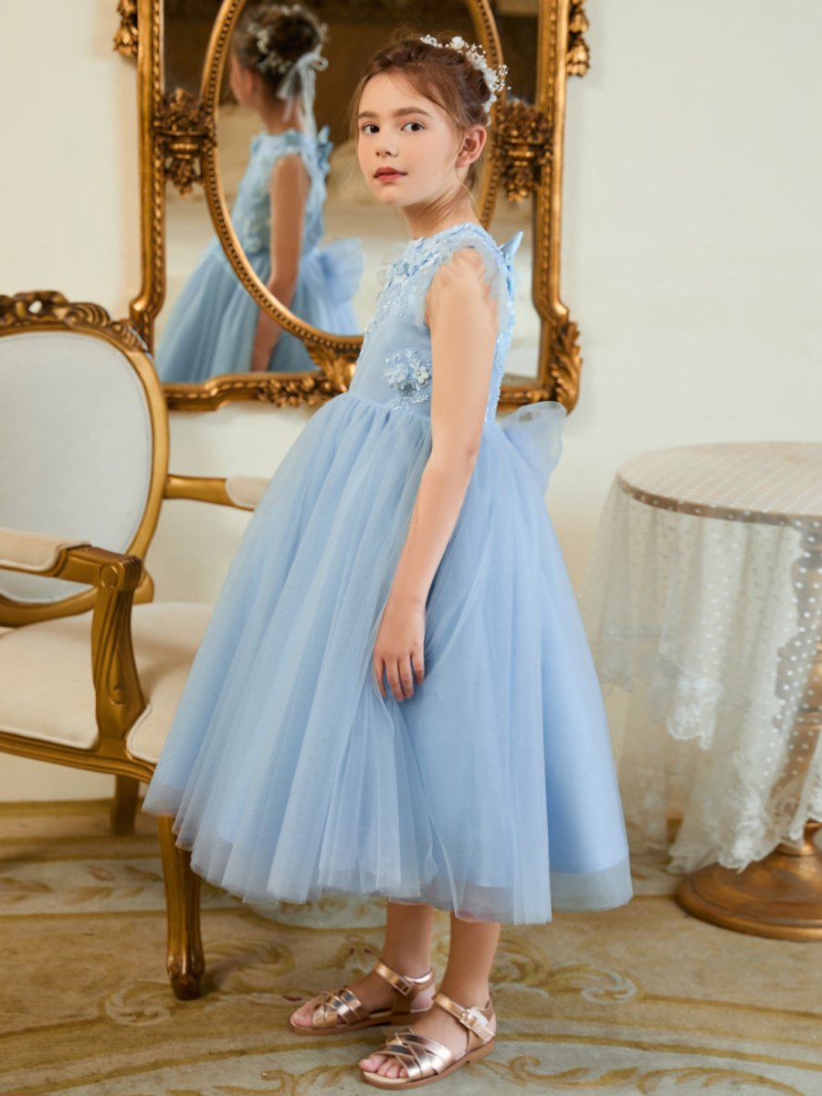 NumberSea - Ball - Gown/Princess Satin Tulle Tea - length Blue Dress (2003225970)