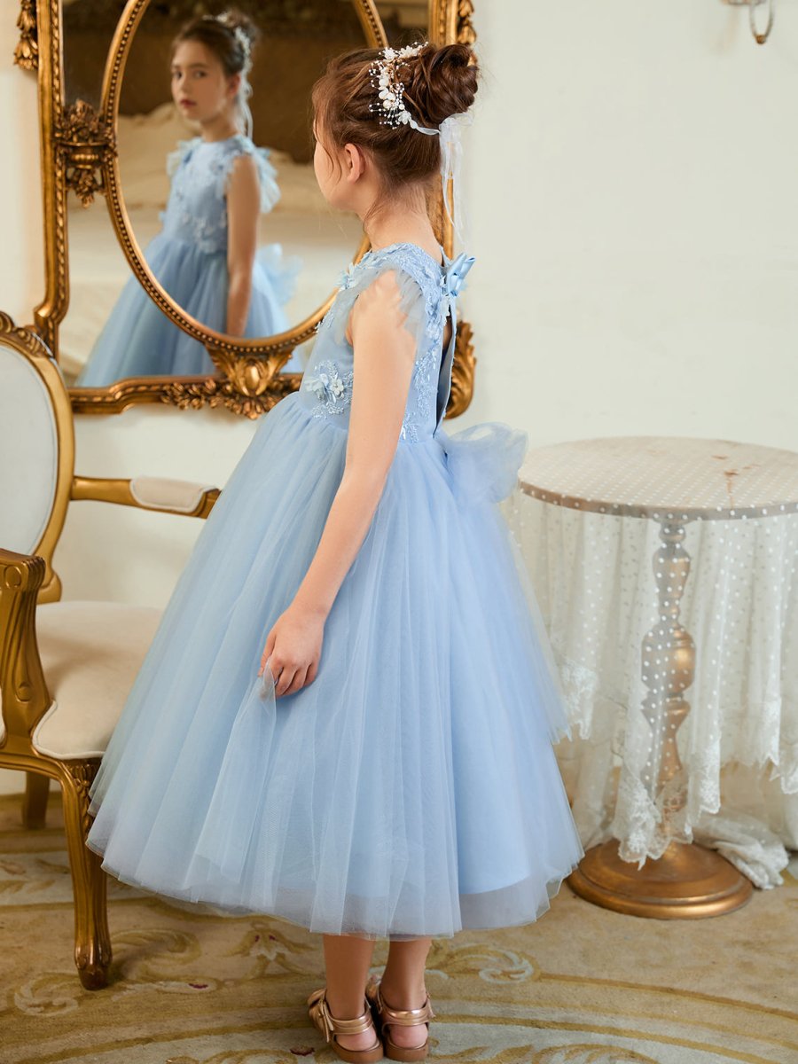 NumberSea - Ball - Gown/Princess Satin Tulle Tea - length Blue Dress (2003225970)