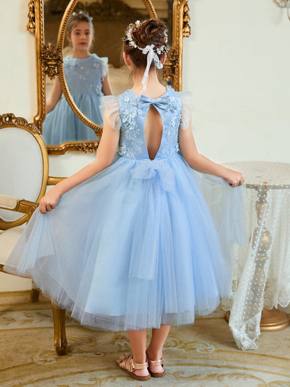 NumberSea - Ball - Gown/Princess Satin Tulle Tea - length Blue Dress (2003225970)