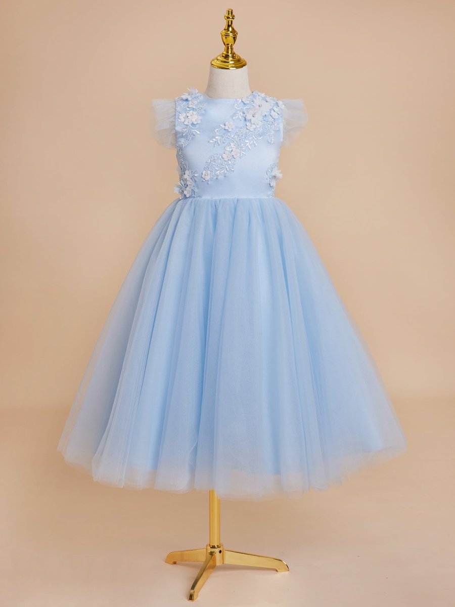 NumberSea - Ball - Gown/Princess Satin Tulle Tea - length Blue Dress (2003225970)