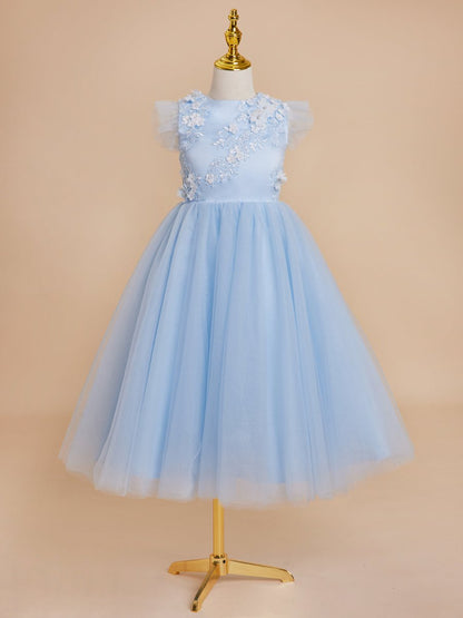 NumberSea - Ball - Gown/Princess Satin Tulle Tea - length Blue Dress (2003225970)