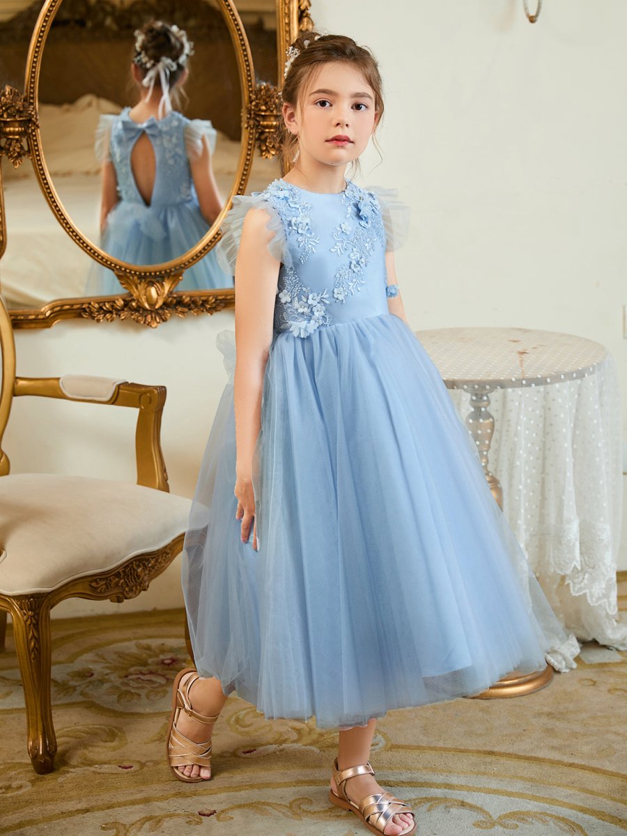 NumberSea - Ball - Gown/Princess Satin Tulle Tea - length Blue Dress (2003225970)