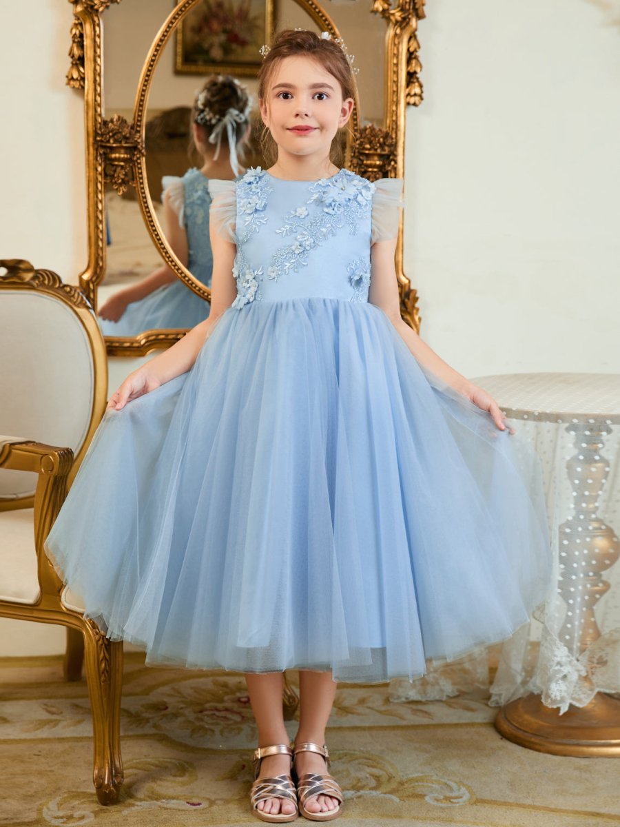 NumberSea - Ball - Gown/Princess Satin Tulle Tea - length Blue Dress (2003225970)