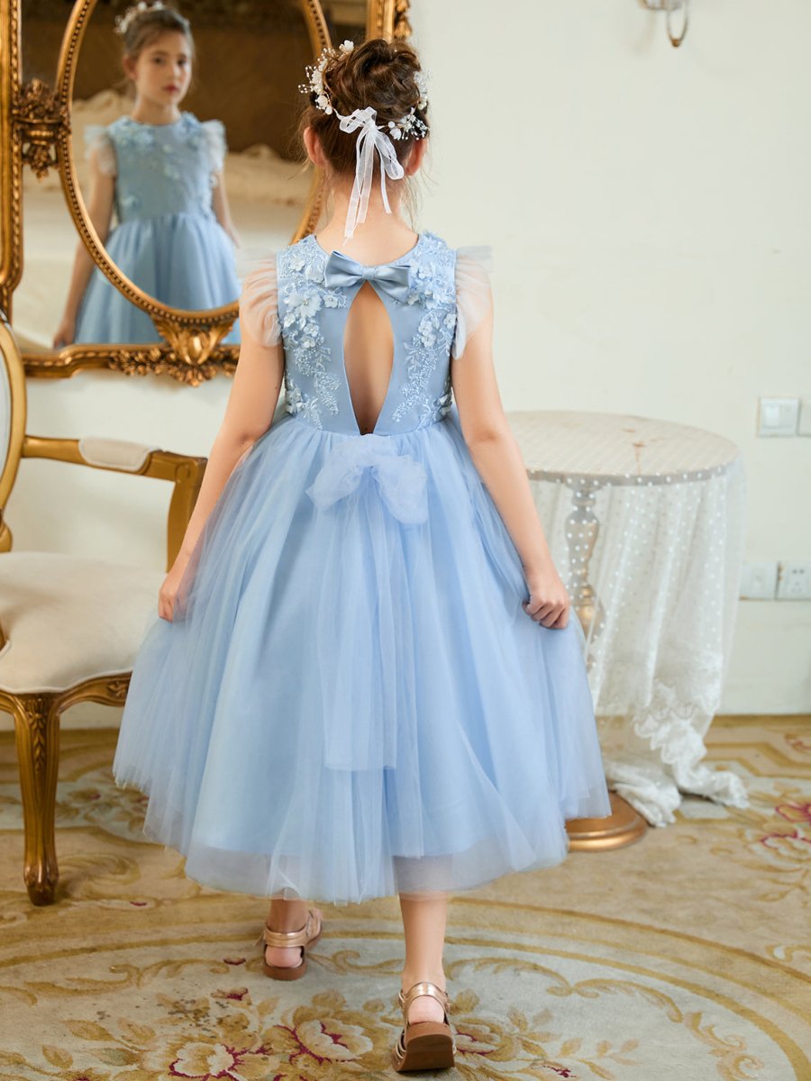 NumberSea - Ball - Gown/Princess Satin Tulle Tea - length Blue Dress (2003225970)