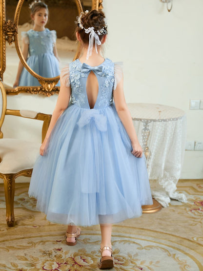 NumberSea - Ball - Gown/Princess Satin Tulle Tea - length Blue Dress (2003225970)