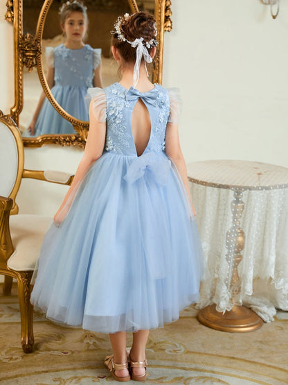 NumberSea - Ball - Gown/Princess Satin Tulle Tea - length Blue Dress (2003225970)