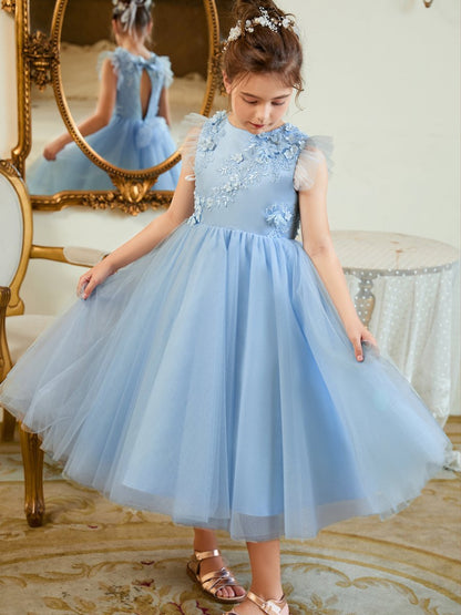 NumberSea - Ball - Gown/Princess Satin Tulle Tea - length Blue Dress (2003225970)