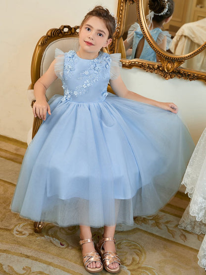 NumberSea - Ball - Gown/Princess Satin Tulle Tea - length Blue Dress (2003225970)