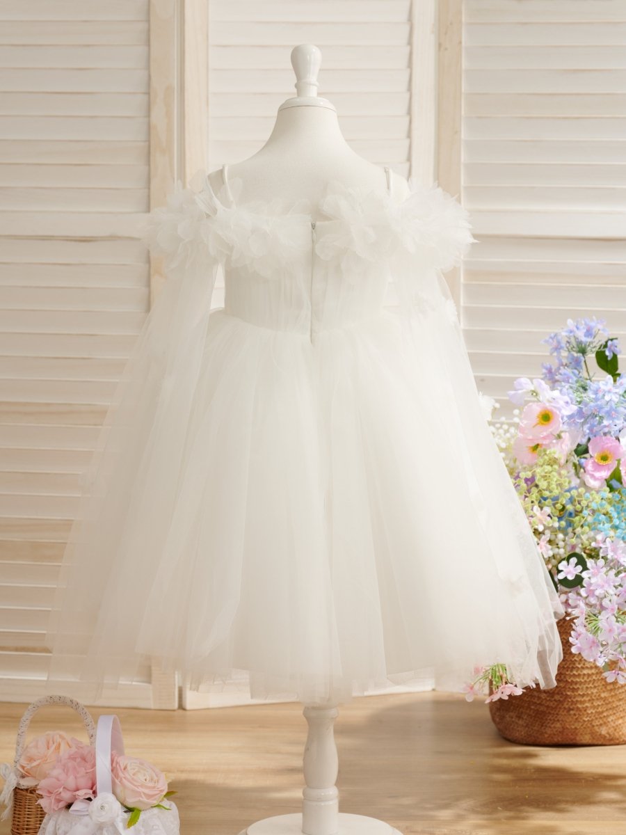 NumberSea - Ball - Gown/Princess Satin Tulle Tea - length Ivory Flower Girl Dress