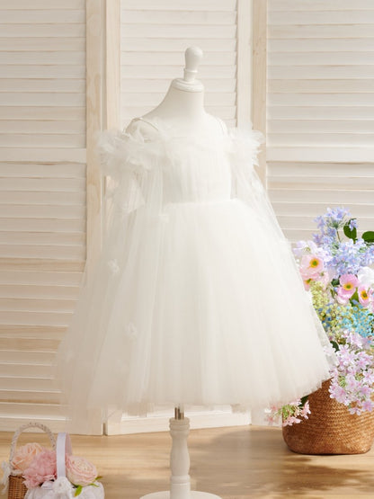 NumberSea - Ball - Gown/Princess Satin Tulle Tea - length Ivory Flower Girl Dress